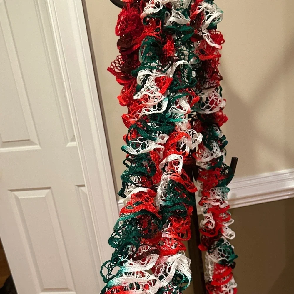 Festive Red, Green, and White Knit Scarf